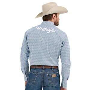 Wrangler Men's Western Logo Spell Out Classic Fit Pearl Snap Shirt Size XL New
